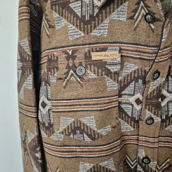 Powder River Panhandle Men's Large Brown Tan Aztec Jacket Button Up Wool Blend